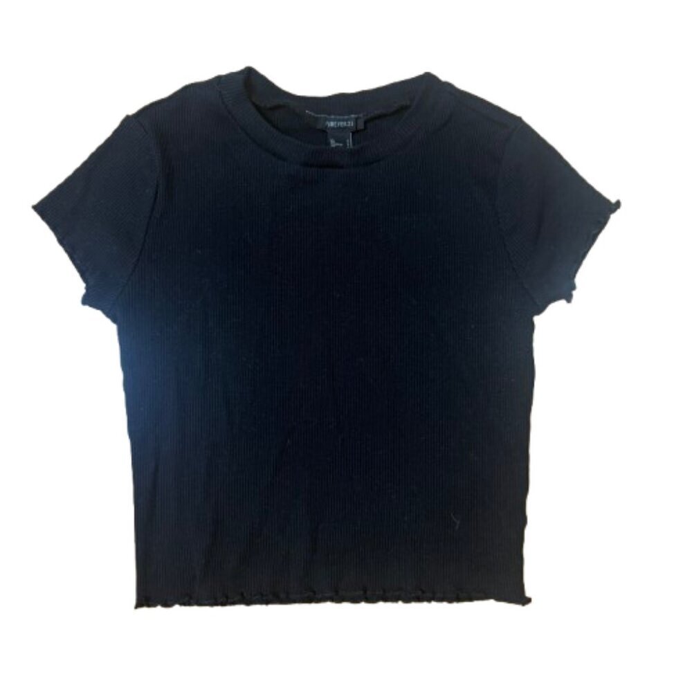 FOREVER 21 Cropped Ribbed Baby T Tee Shirt Top Black Size Small